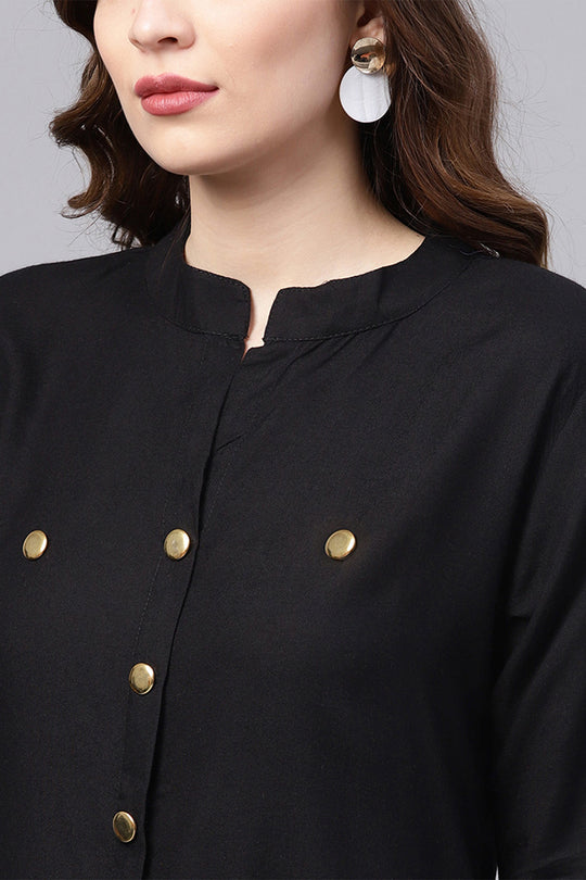 Women's Rayon Black & White Solid A-Line Kurta Palazzo Set