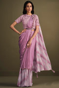 Light Purple Satin Silk Saree- Sequence Embroidered