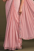Peach Georgette Crepe Silk Saree- Sequence Embroidered