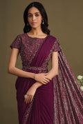 Maroon Crystal Silk Saree- Sequence Embroidered