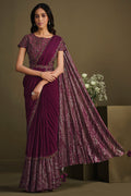 Maroon Crystal Silk Saree- Sequence Embroidered