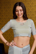 Grey Linen Blend Silk Saree With Blouse Piece