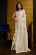 Yellow Linen Blend Silk Saree With Blouse Piece