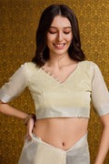 Yellow Linen Blend Silk Saree With Blouse Piece