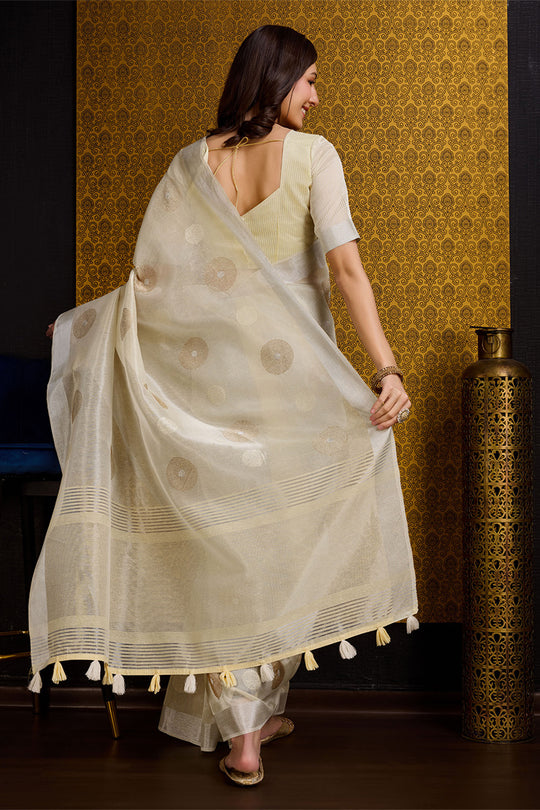 Yellow Linen Blend Silk Saree With Blouse Piece