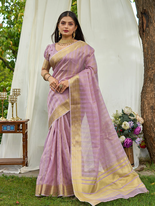 Lavender Organza Saree With Blouse Piece