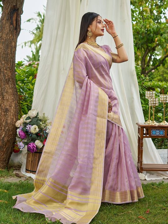 Lavender Organza Saree With Blouse Piece
