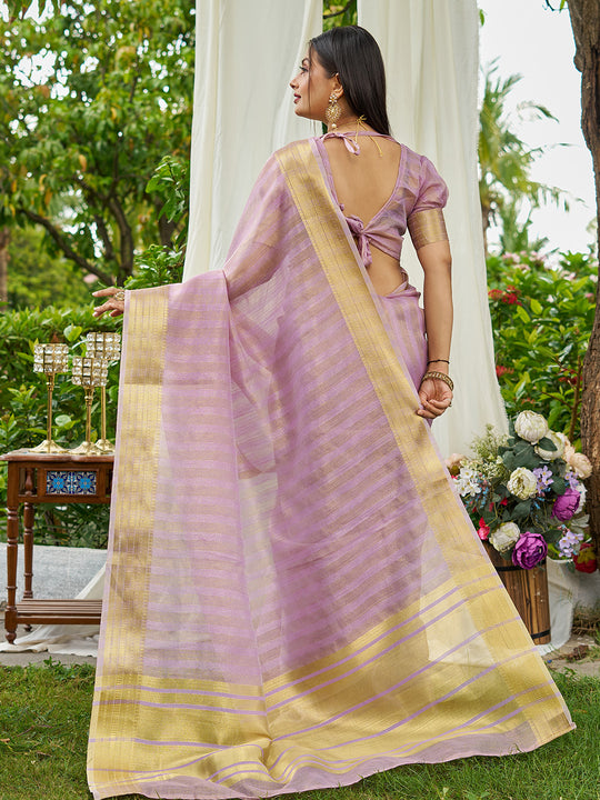 Lavender Organza Saree With Blouse Piece