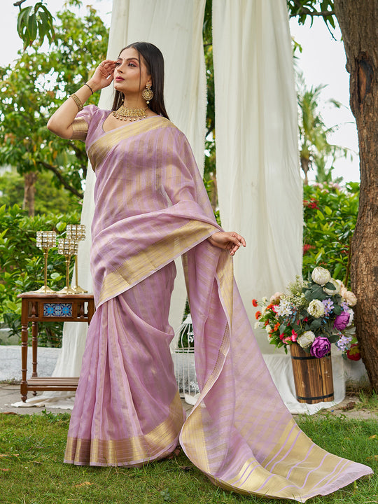 Lavender Organza Saree With Blouse Piece