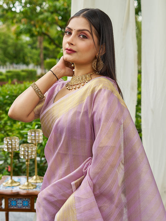 Lavender Organza Saree With Blouse Piece