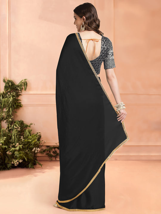 Black Chiffon Ready To Wear Saree With Blouse Piece