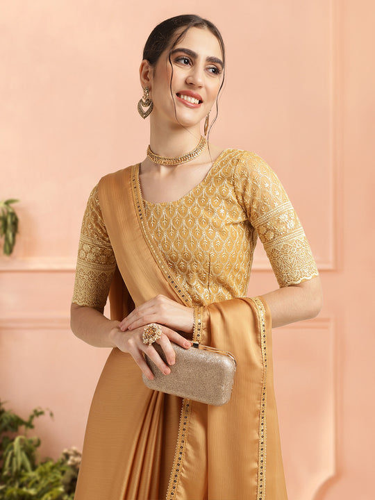Mustard Chiffon Ready To Wear Saree With Blouse Piece