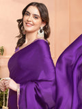 Violet Chiffon Ready To Wear Saree With Blouse Piece