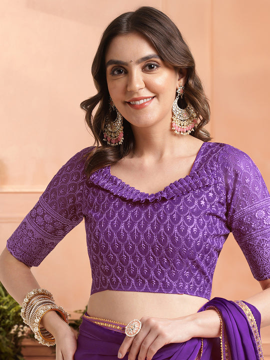 Violet Chiffon Ready To Wear Saree With Blouse Piece