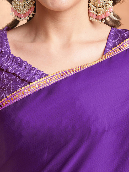 Violet Chiffon Ready To Wear Saree With Blouse Piece