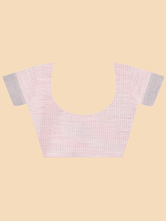 Peach Pure Linen Blend Saree With Blouse Piece