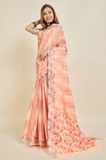 Peach Linen Blend Saree With Blouse Piece