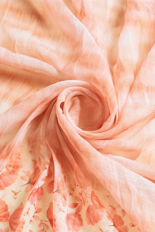 Peach Linen Blend Saree With Blouse Piece