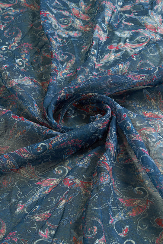 Navy Blue Linen Blend Saree With Blouse Piece