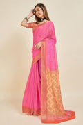 Pink Linen Blend Saree With Blouse Piece