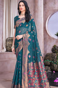 Teal Blue Linen Blend Saree