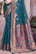 Teal Blue Linen Blend Saree