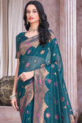 Teal Blue Linen Blend Saree