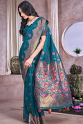 Teal Blue Linen Blend Saree