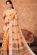 Cantaloupe Peach Linen Blend Saree