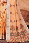 Cantaloupe Peach Linen Blend Saree