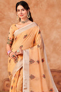 Cantaloupe Peach Linen Blend Saree