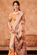 Cantaloupe Peach Linen Blend Saree