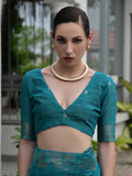 Firozi Linen Silk Saree With Blouse Piece