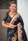 Black Banarasi Silk Blend Saree With Blouse Piece