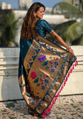 Rama Banarasi Silk Blend Saree With Blouse Piece