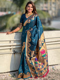 Rama Banarasi Silk Blend Saree With Blouse Piece