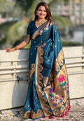 Rama Banarasi Silk Blend Saree With Blouse Piece