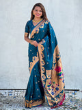 Rama Banarasi Silk Blend Saree With Blouse Piece
