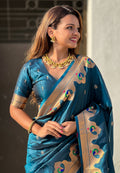 Rama Banarasi Silk Blend Saree With Blouse Piece