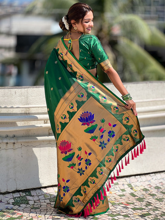 Green Banarasi Silk Blend Saree With Blouse Piece