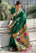 Green Banarasi Silk Blend Saree With Blouse Piece