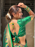 Green Banarasi Silk Blend Saree With Blouse Piece