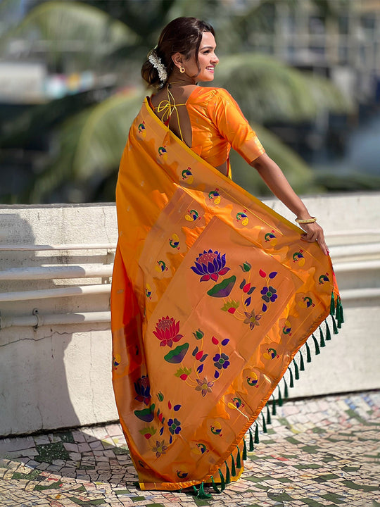 Yellow Banarasi Silk Blend Saree With Blouse Piece