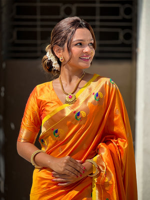 Yellow Banarasi Silk Blend Saree With Blouse Piece