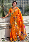 Yellow Banarasi Silk Blend Saree With Blouse Piece