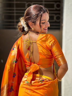 Yellow Banarasi Silk Blend Saree With Blouse Piece
