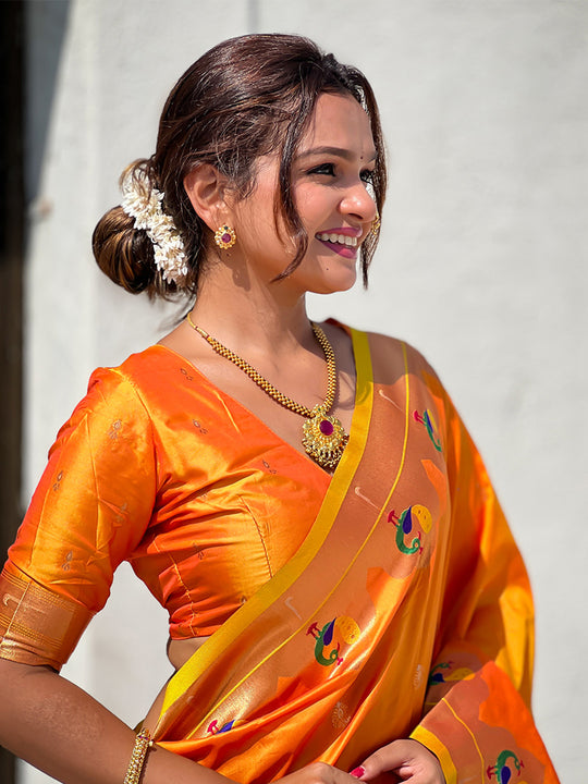 Yellow Banarasi Silk Blend Saree With Blouse Piece