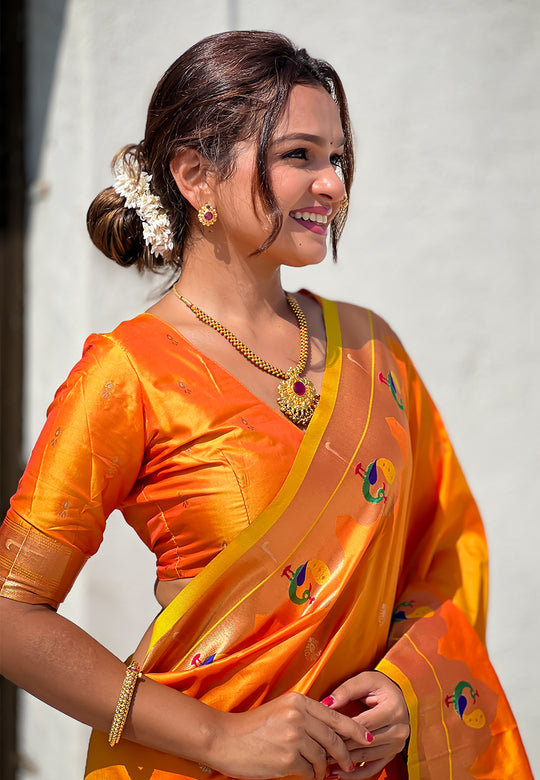 Yellow Banarasi Silk Blend Saree With Blouse Piece