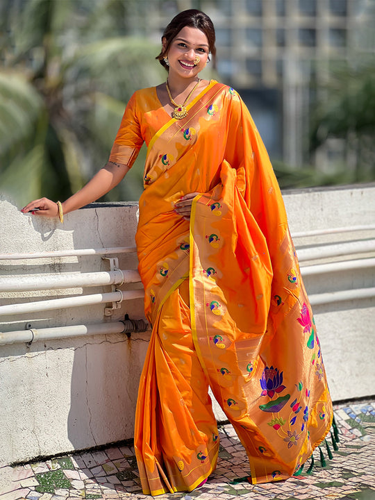 Yellow Banarasi Silk Blend Saree With Blouse Piece