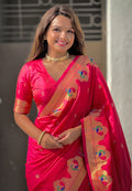 Pink Banarasi Silk Blend Saree With Blouse Piece